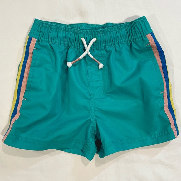 Mini Boden Other - Mini Boden Sporty Stripe Swim Shorts Boys 6-7 Y Asparagus Trunks Bathing Suit